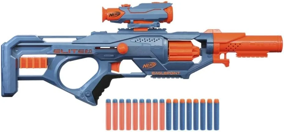 تفنگ اسباب بازی Nerf Elite 2.0 Eaglepoint RD-8، با دوربین و لوله جداشدنی، 16 تیر Nerf، اسباب بازی برای کودکان، نوجوانان و بزرگسالان، اسباب بازی فضای باز برای پسران، هدیه تولد برای کودکان 8 سال به بالا