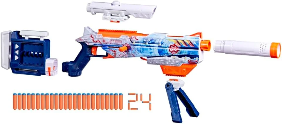 اسباب بازی تفنگ پرتابی نرف مدل Arctic Zerostriker به همراه 4 قطعه جانبی قابل تعویض، 24 تیر نرف N1 و خشاب داخلی 6 تیری، مناسب برای کودکان 8 سال به بالا