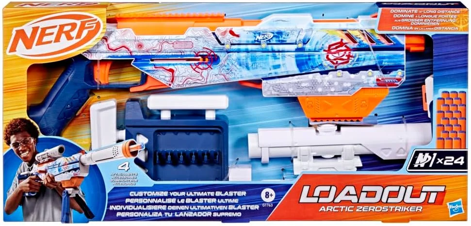 اسباب بازی تفنگ پرتابی نرف مدل Arctic Zerostriker به همراه 4 قطعه جانبی قابل تعویض، 24 تیر نرف N1 و خشاب داخلی 6 تیری، مناسب برای کودکان 8 سال به بالا