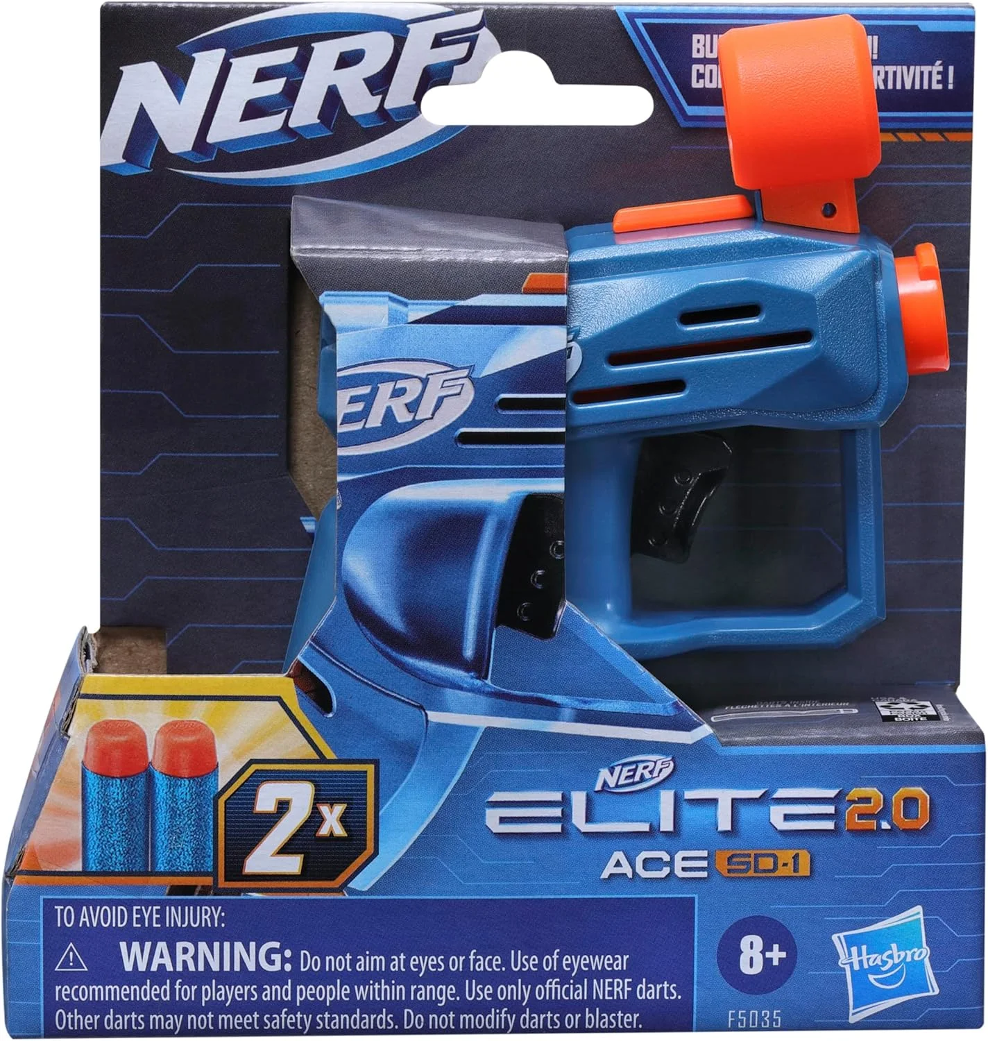 تفنگ پرتابی NERF Elite 2.0 Ace SD-1، شامل 2 تیر Elite، دسته کششی، جایگاه یکپارچه برای 1 تیر