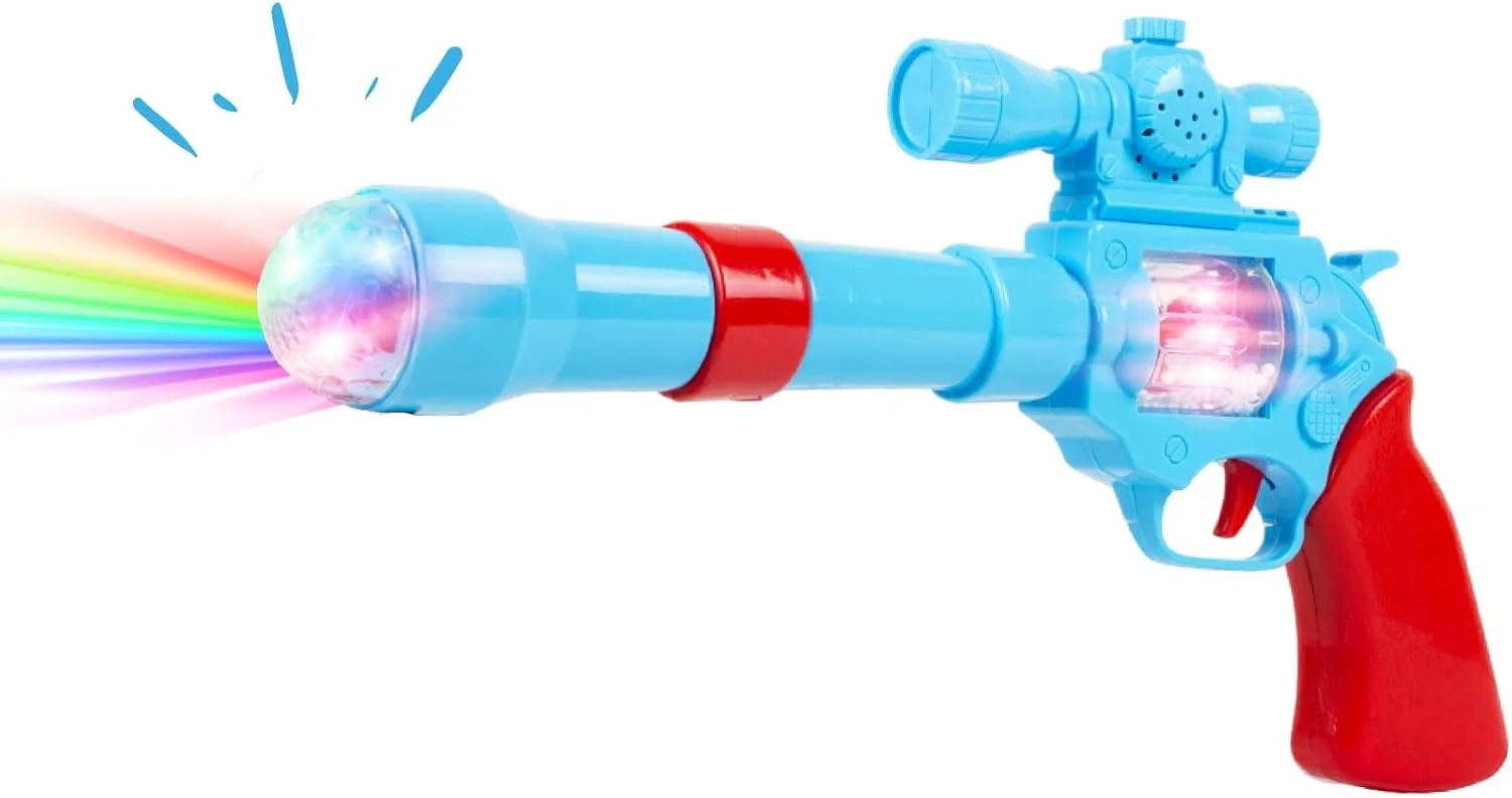 تفنگ اسباب بازی پروجکشن سه بعدی باتری خور Gooyo GY938 با نورهای زنده و جلوه های صوتی برای کودکان/هدیه/کودکان نوپا | رنگ آبی، منبع تغذیه: 3 عدد باتری قلمی (شامل نمی شود)