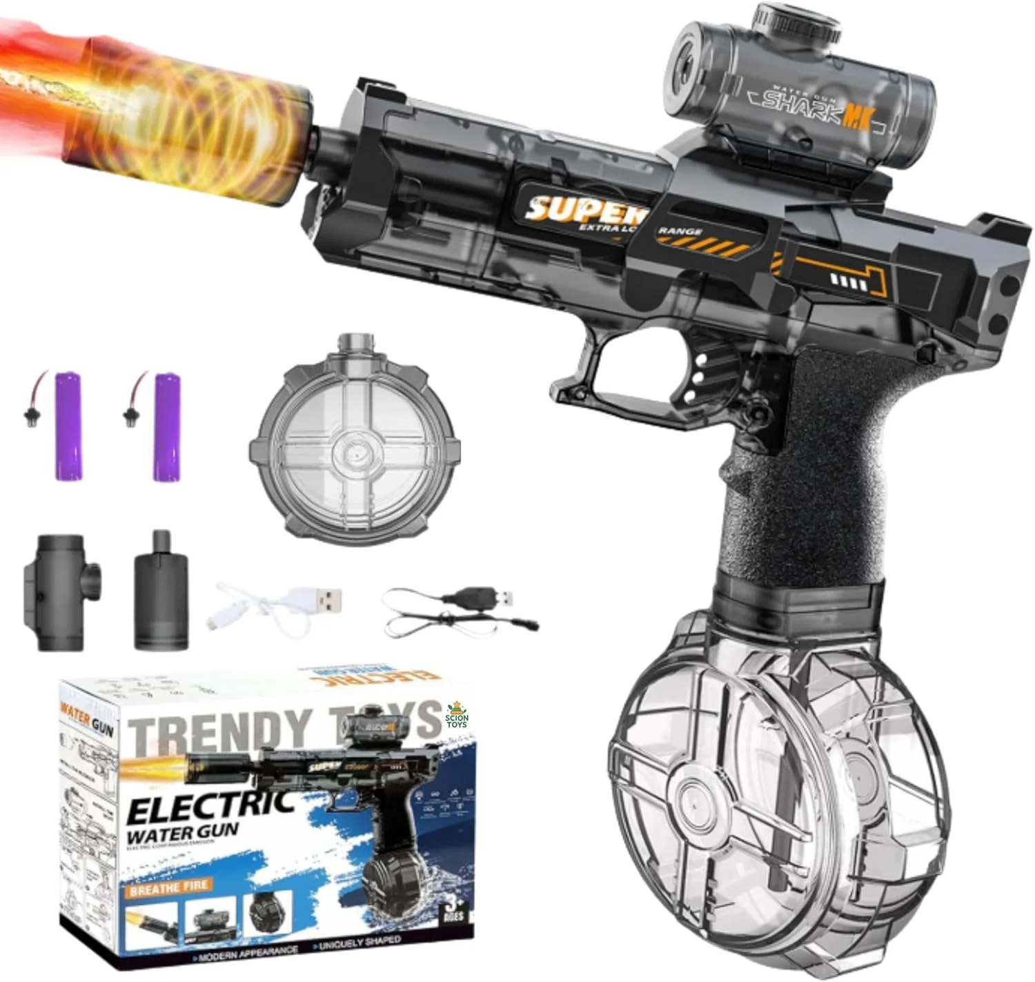 تفنگ آبپاش برقی برای کودکان و بزرگسالان 6 سال به بالا - تفنگ آبپاش پرسرعت با چراغ LED قابل شارژ، مخزن بزرگ، تفنگ آبپاش اتوماتیک - اسباب بازی قدرتمند 10 متری برای استخر و ساحل - هدیه ایده آل تابستانی امارات