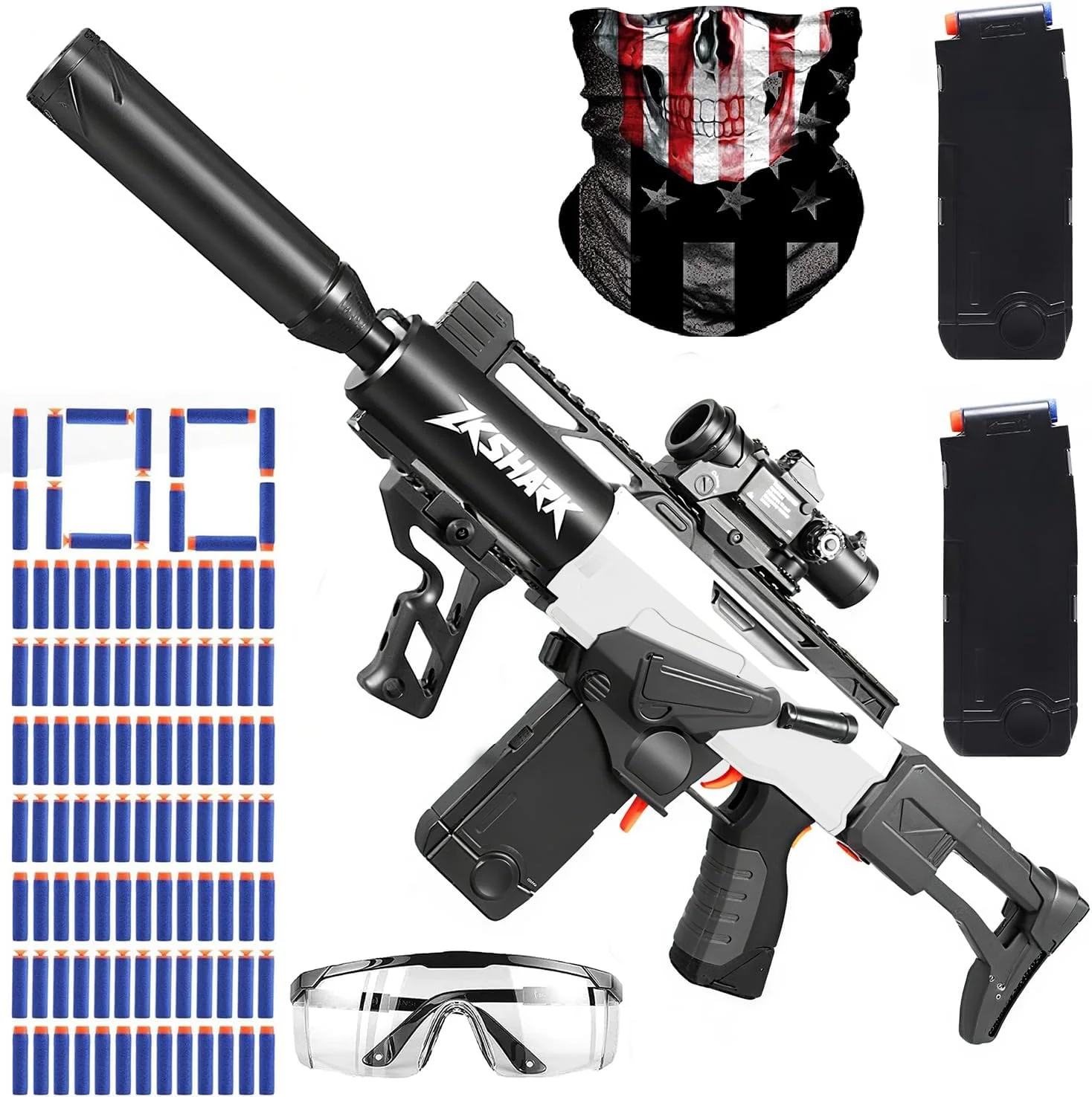 تفنگ اسباب بازی تیر پرتابی نرم به همراه لوازم جانبی، تفنگ اسباب بازی فوم با 100 تیر، ماسک و 2 خشاب، مدل آموزشی بازی تیراندازی برای کودکان