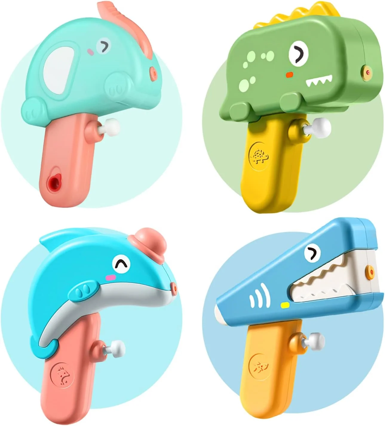 تفنگ آبپاش بایتیون، بسته 4 عددی تفنگ آبپاش هندسی با ظرفیت بزرگ برای کودکان، تفنگ آبپاش دایناسور بامزه با ظرفیت 80 میلی لیتر، اسباب بازی های کوچک تفنگ آبپاش تابستانی برای پسران و دختران در حمام، استخر و مهمانی