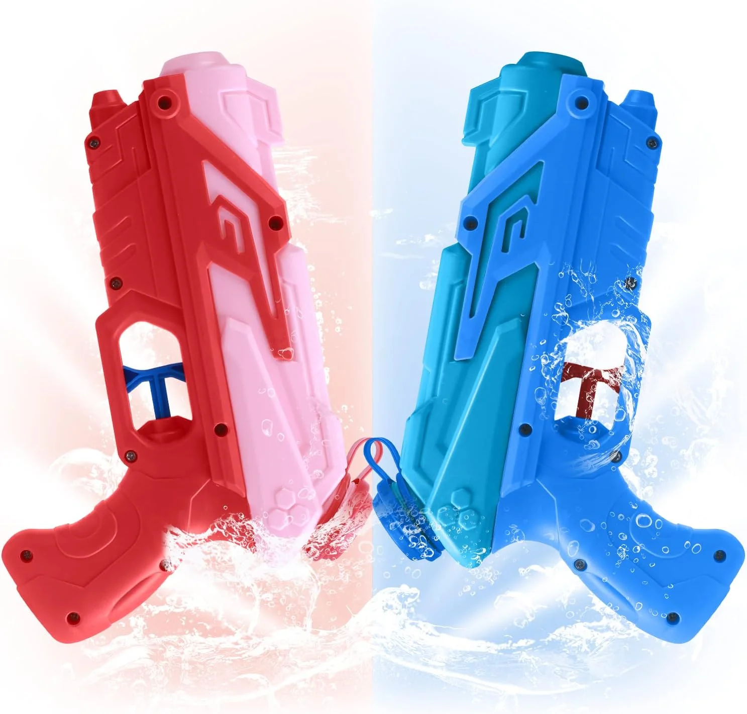 تفنگ آبپاش بایتیون برای کودکان، بسته 2 عددی تفنگ آبپاش با ظرفیت 300 سی سی برای پسران و دختران، اسباب بازی تفنگ آبپاش برای مبارزه با آب در فضای باز در تابستان، استخر، حیاط برای کودکان و بزرگسالان (آبی/صورتی)