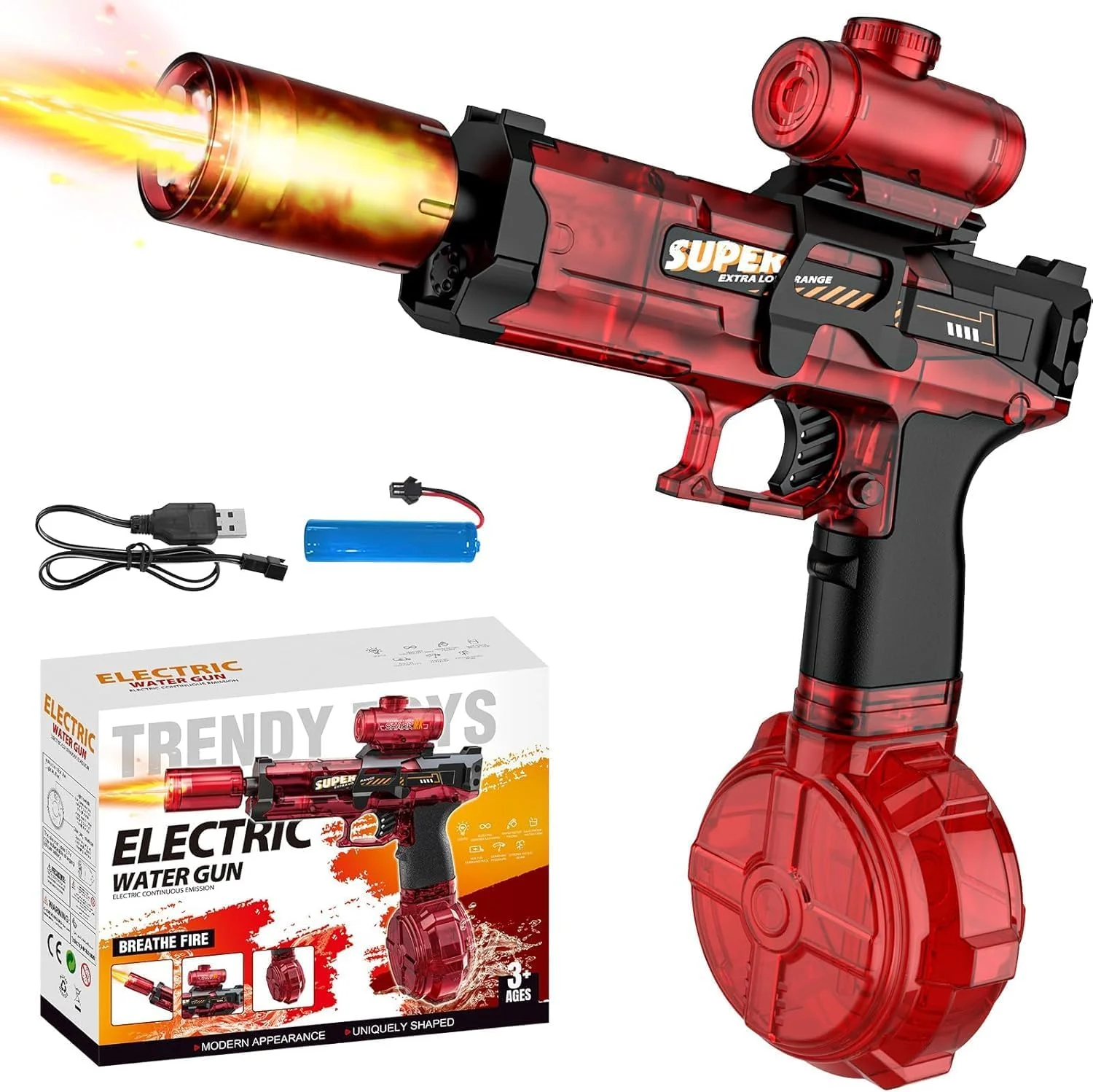 تفنگ آبپاش برقی، تفنگ آبپاش تمام اتوماتیک برقی 320 میلی لیتری با نور دهانه، برد 6-8 متری، اسباب بازی تفنگ آبپاش سبک اتوماتیک برای کودکان و بزرگسالان، اسباب بازی آبی ساحلی استخر (قرمز)