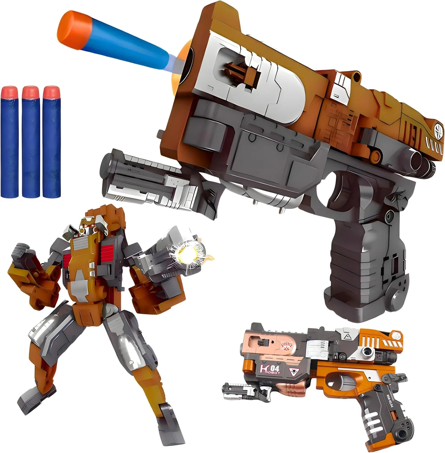 تفنگ اسباب بازی آیبیا - تفنگ رباتی تبدیل شونده 2 در 1 - تفنگ بادی دستی با گلوله های فومی - بازی ها و اسباب بازی های داخل/خارج از خانه - برای پسران 6 تا 12 سال، هدیه تولد برای کودکان 6 سال به بالا