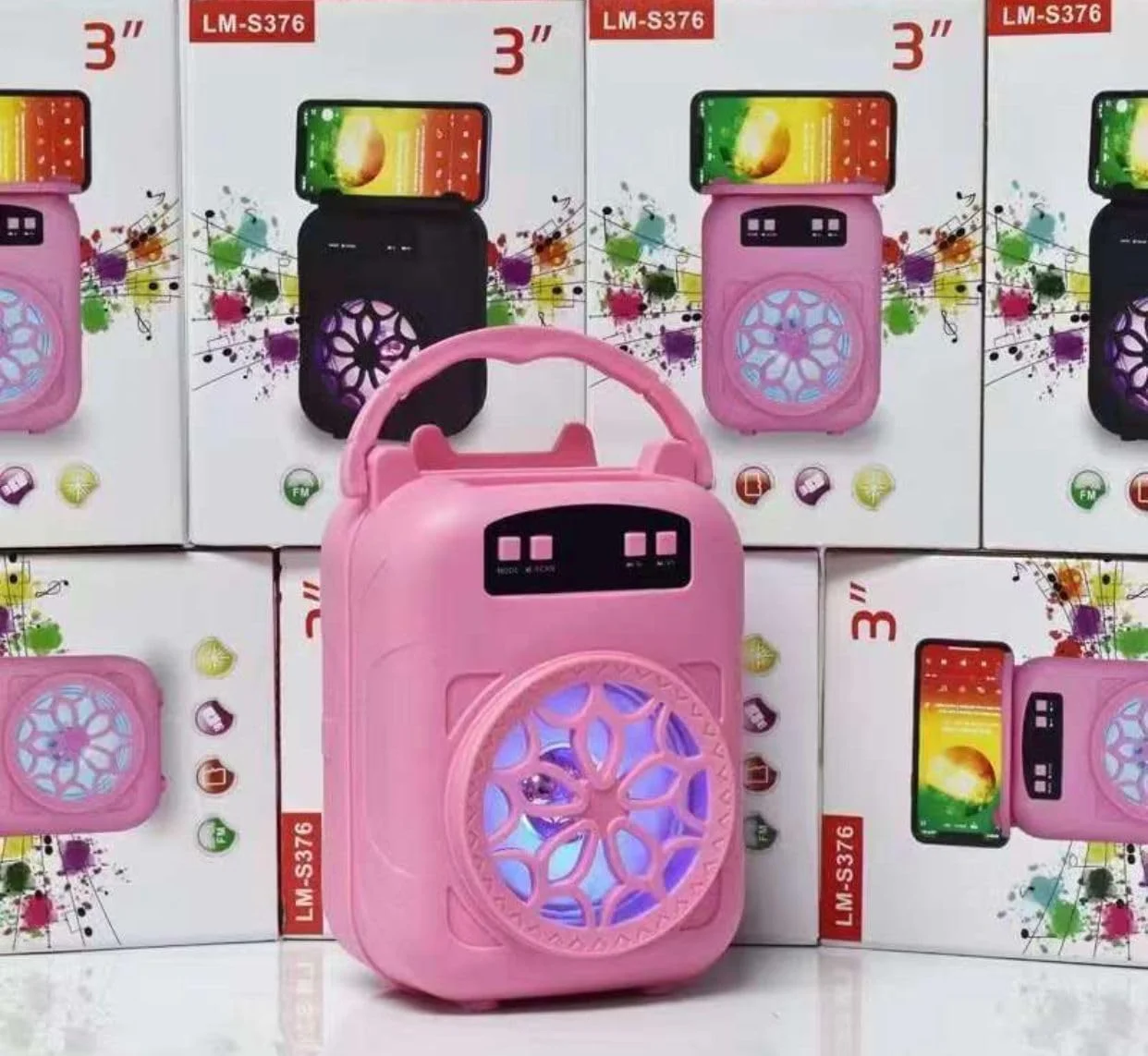 اسپیکر بلوتوثی قابل حمل TONR مدل HF-331 با رادیو FM، چراغ LED و قابلیت استند موبایل، چند رنگ