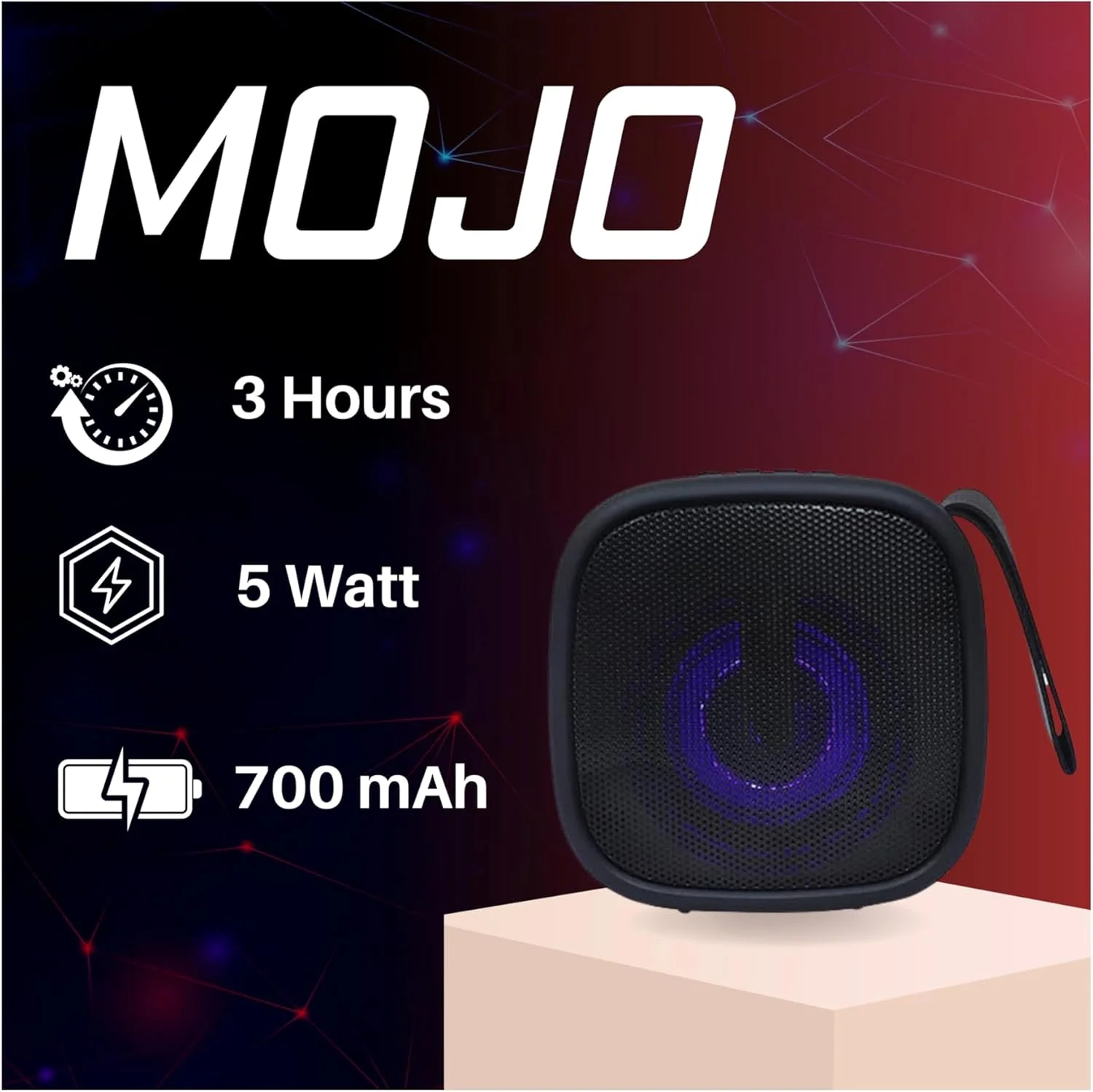 اسپیکر بلوتوث قابل حمل MOJO - 3 ساعت پخش، صدای قدرتمند 5 واتی، طراحی جمع و جور، باتری قابل شارژ 700 میلی آمپر ساعتی