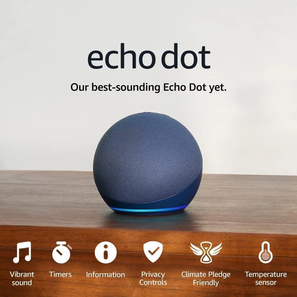 E.c.h.o D.o.t آبی دریایی (نسل پنجم جدیدترین) | اسپیکر هوشمند Wi-Fi و بلوتوث با A.l.e.x.a - اورجینال نو
