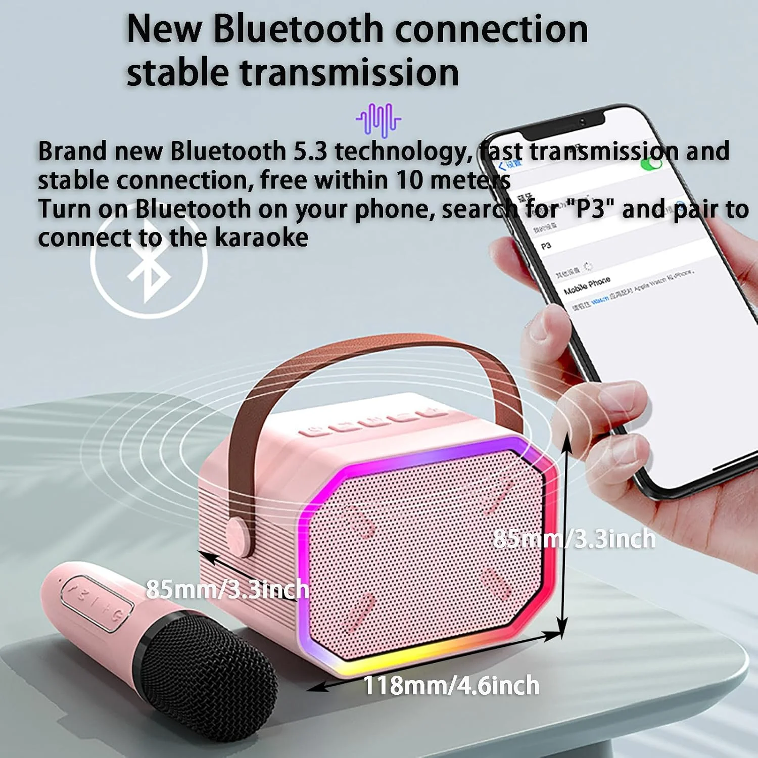 اسپیکر بلوتوث با طراحی دسته، اسپیکر کارائوکه مینی قابل حمل، اسپیکر سطح HIFI، جلوه های نورپردازی رنگارنگ، تغییر صدای جادویی، بی صدا کردن با یک کلیک، سفید