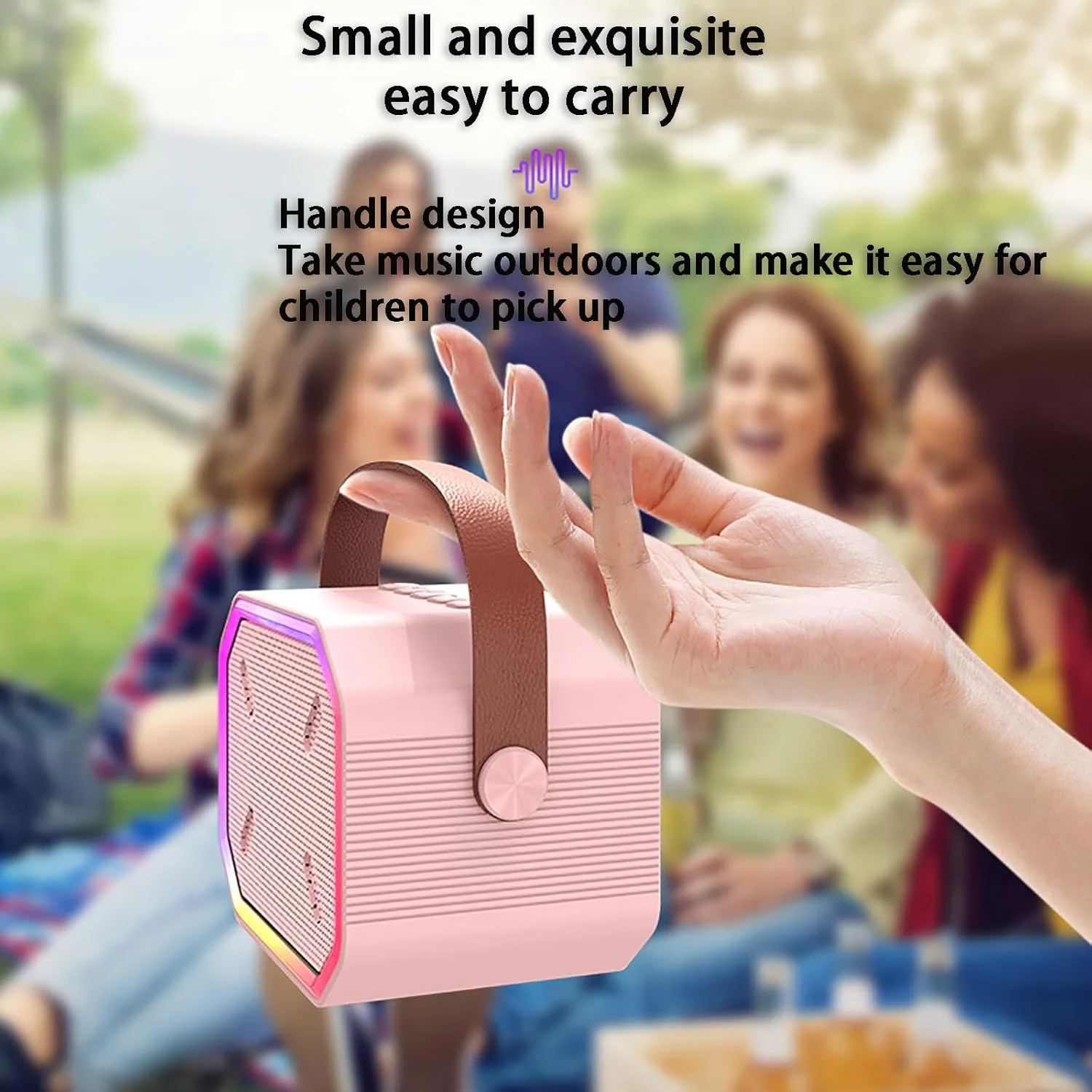 اسپیکر بلوتوث با طراحی دسته، اسپیکر کارائوکه مینی قابل حمل، اسپیکر سطح HIFI، جلوه های نورپردازی رنگارنگ، تغییر صدای جادویی، بی صدا کردن با یک کلیک، سفید