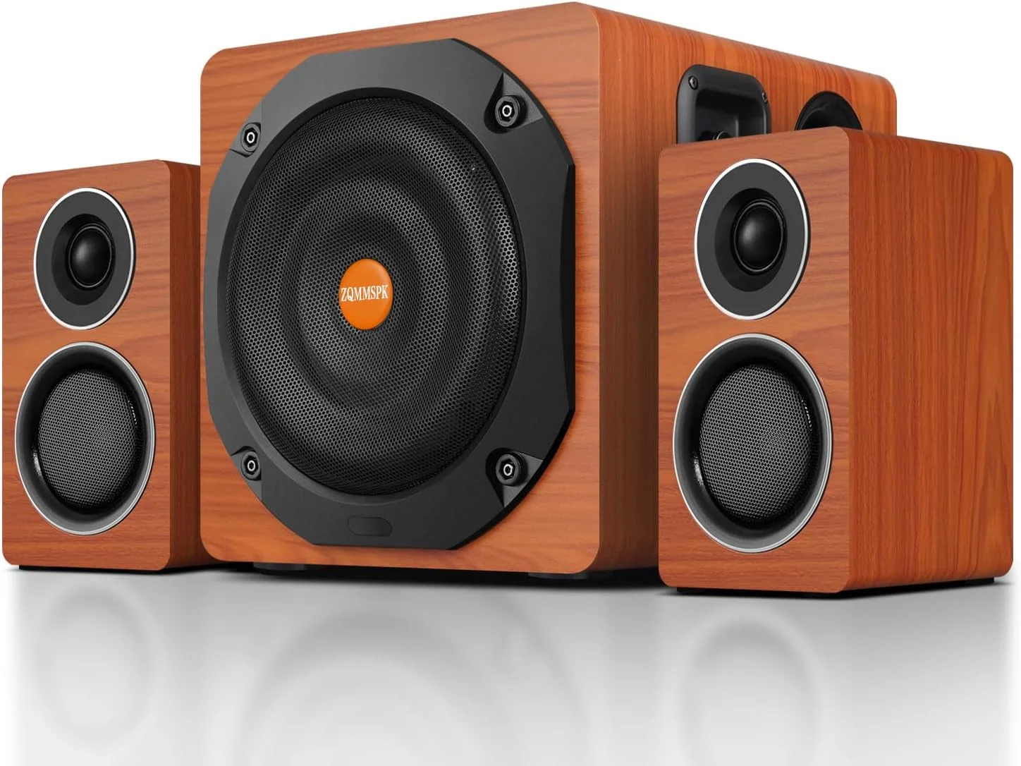 بلندگوهای کامپیوتر با ساب ووفر، سیستم بلندگوی گیمینگ 2.1 کاناله برای رایانه شخصی، بیس عمیق 6.5 اینچی، بلوتوث 5.3، AUX/RCA/Optical/Coaxial، صدای فراگیر برای رایانه شخصی/مانیتور/تلویزیون - قهوه ای