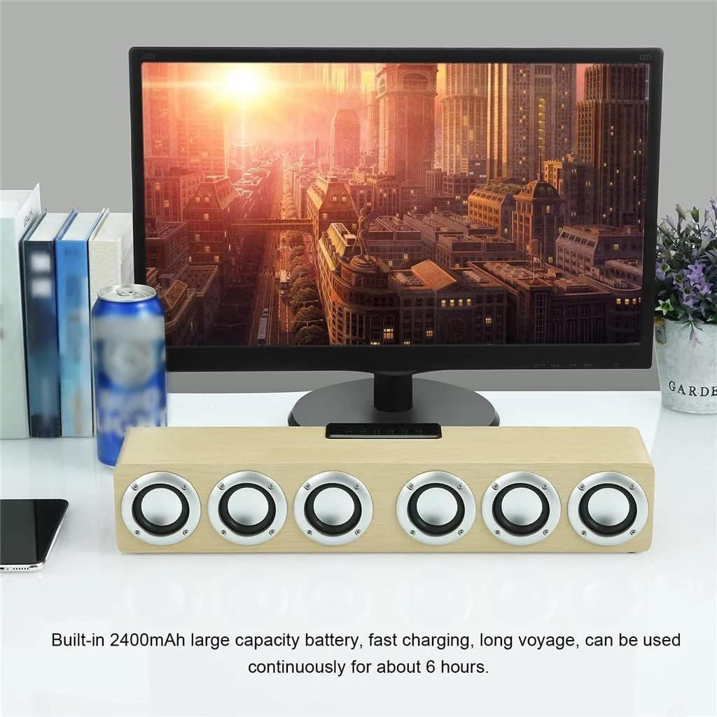 اسپیکر رومیزی چوبی پخش کننده موسیقی HiFi ساندبار چوبی 20 واتی استریو قدرتمند ساندبار خانگی