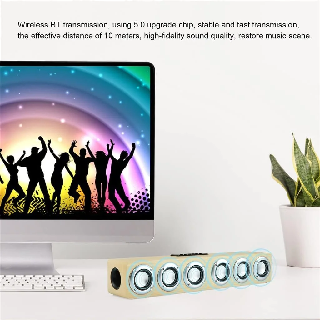 اسپیکر رومیزی چوبی پخش کننده موسیقی HiFi ساندبار چوبی 20 واتی استریو قدرتمند ساندبار خانگی