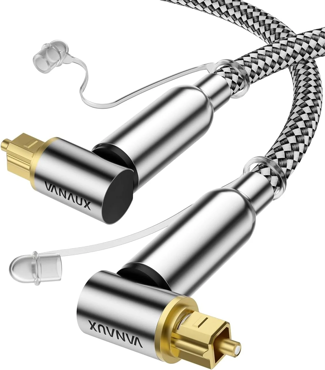 کابل صوتی اپتیکال 90 درجه VANAUX به طول 6 فوت، کابل فیبر نوری Toslink 90 درجه به 90 درجه (اتصالات با روکش طلای 24K، روکش بافته شده) ایده آل برای فضاهای تنگ، سینمای خانگی، ساندبارها، کنسول های بازی