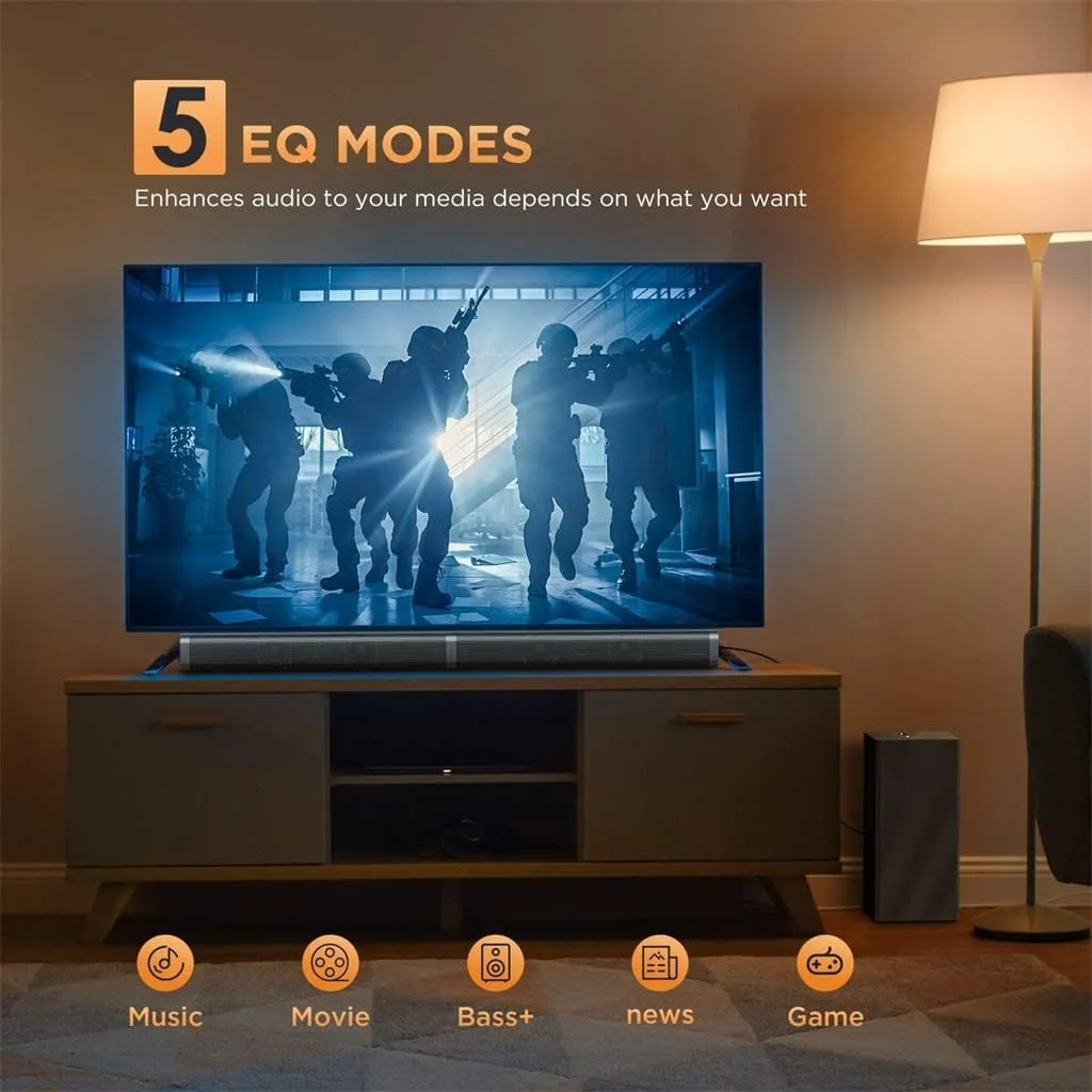 اسپیکر تلویزیون ساندبار ساب ووفر BT سینمای خانگی کنترل لمسی 2.1 کانال 5 صدا Aux 3.5mm اپتیکال