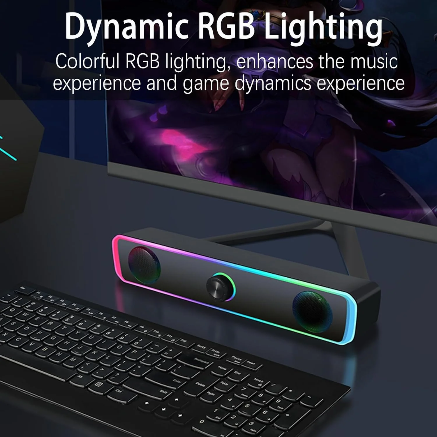اسپیکرهای کامپیوتر، اسپیکرهای USB برای کامپیوتر رومیزی، ساندبار گیمینگ با نور RGB، اتصال بلوتوث و USB، اسپیکر سیمی 3.5 میلی‌متری برای مانیتور، لپ‌تاپ، کامپیوتر