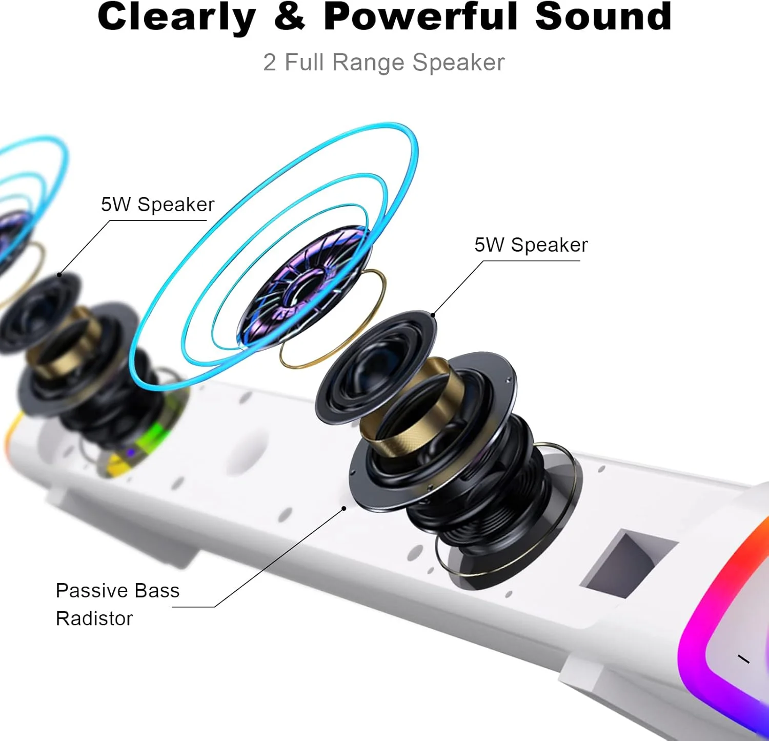 اسپیکر کامپیوتر SOULION R30 Plus، ساندبار رایانه ای بلوتوثی V5.3 با سیم و تغذیه USB، چراغ های LED رنگارنگ با دکمه سوئیچ، ساندبار اسپیکر کامپیوتر قابل حمل صدای فراگیر برای تلفن لپ تاپ رومیزی