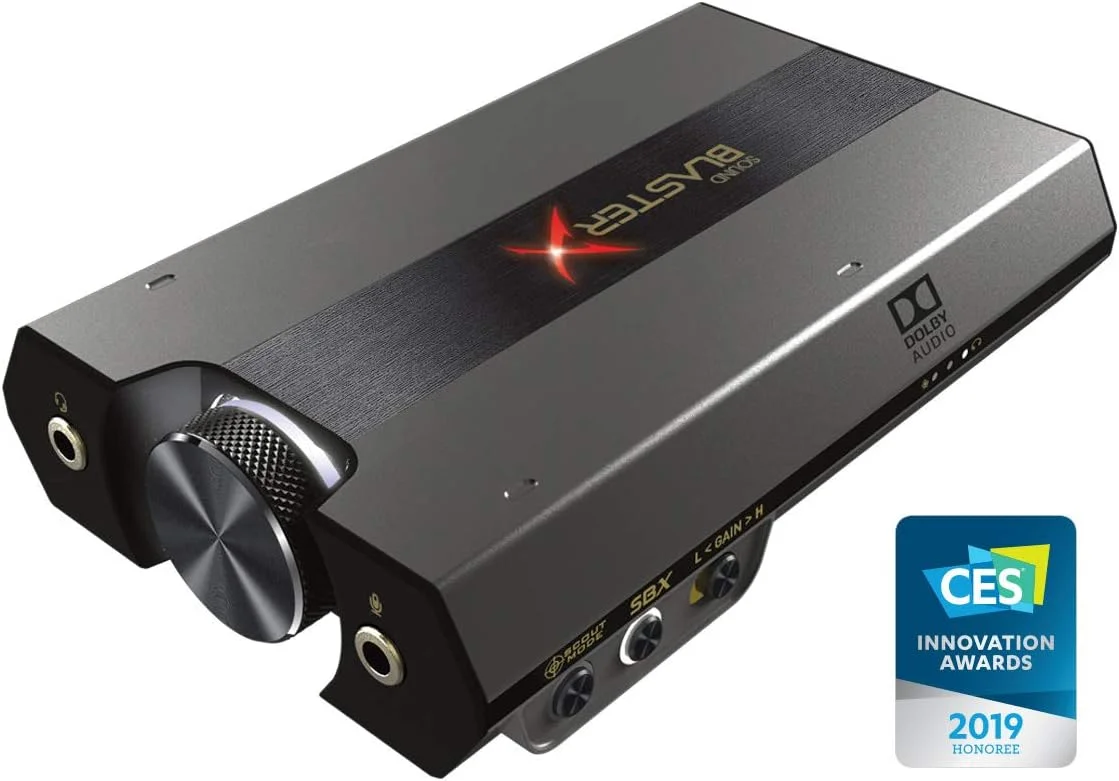 کارت صدای اکسترنال USB مدل Sound BlasterX G6 با کیفیت Hi-Res 130dB 32bit/384kHz، آمپلی‌فایر هدفون Xamp، دالبی دیجیتال، صدای فراگیر مجازی 7.1 کاناله، کنترل Sidetone/Speaker برای PS4 و Xbox One