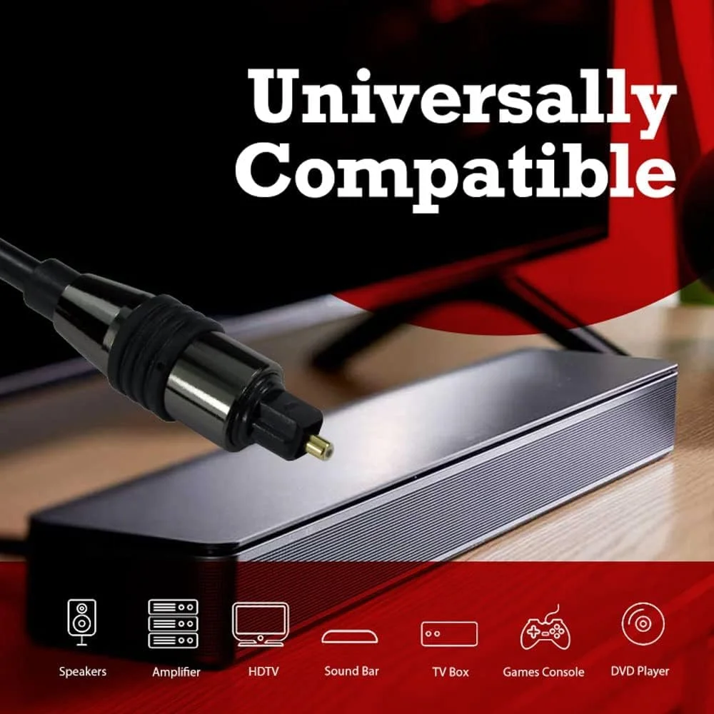 کابل صوتی دیجیتال اپتیکال توسلینک rhinocables با روکش طلایی، فیبر نوری برای ساندبار، تلویزیون هوشمند، سینمای خانگی، بازی (2.5 متر)