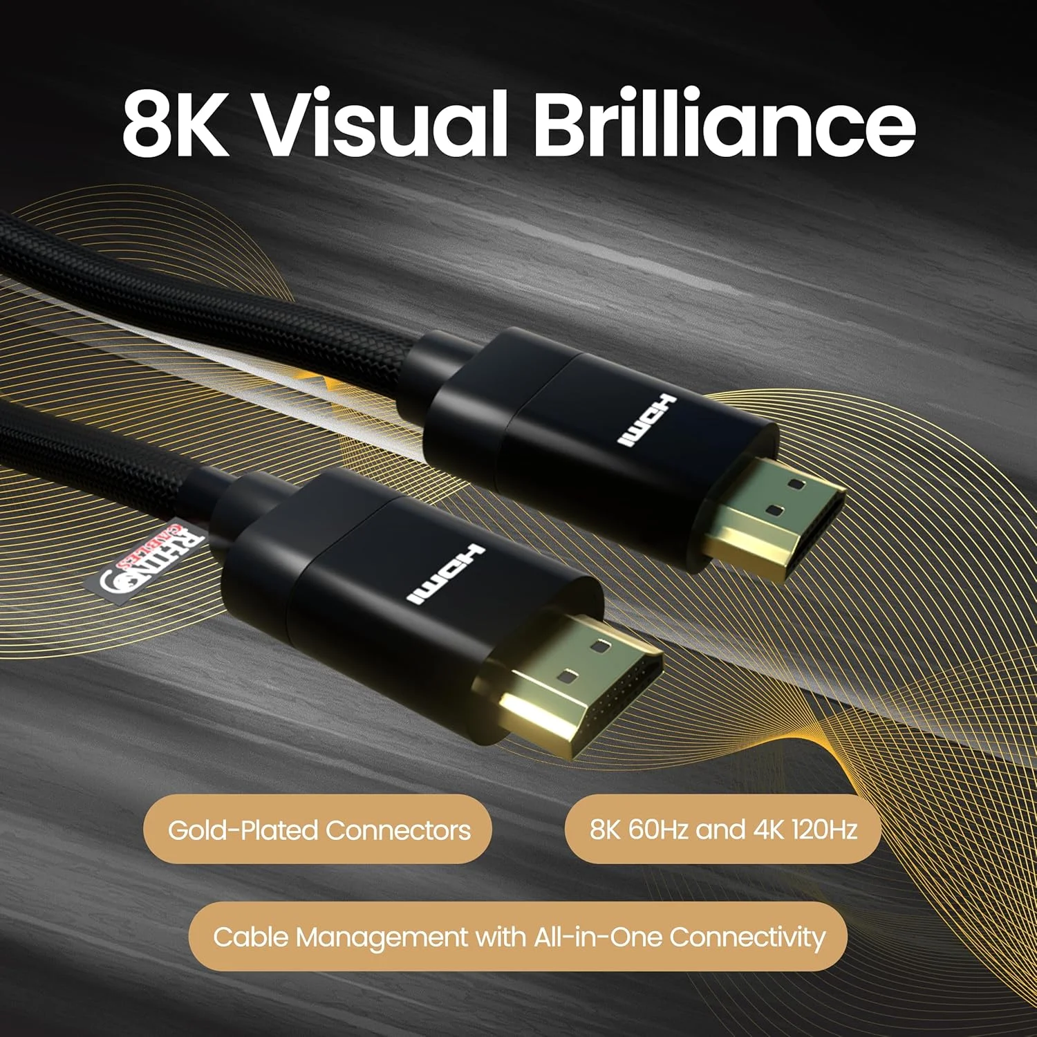کابل HDMI راینوکابلز 8K | کابل بافته شده با سرعت بالا | پشتیبانی از HDR و 3D | HDMI ARC برای ساندبار | سازگاری جهانی با تلویزیون ها و کنسول های بازی، آبی 2 متری