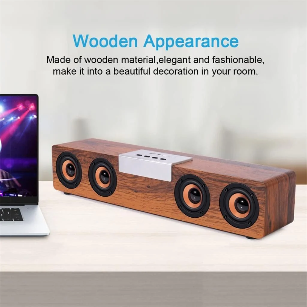 اسپیکر چوبی رومیزی قابل حمل HiFi، ساندبار موسیقی، پشتیبانی از کارت TF، AUX، هندزفری برای تلویزیون