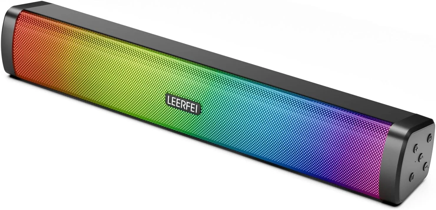 اسپیکر بلوتوثی قابل حمل همه کاره OOYY با نورهای LED پویا - اسپیکر بلوتوثی فراگیر برای تلویزیون، موسیقی و بازی در خانه