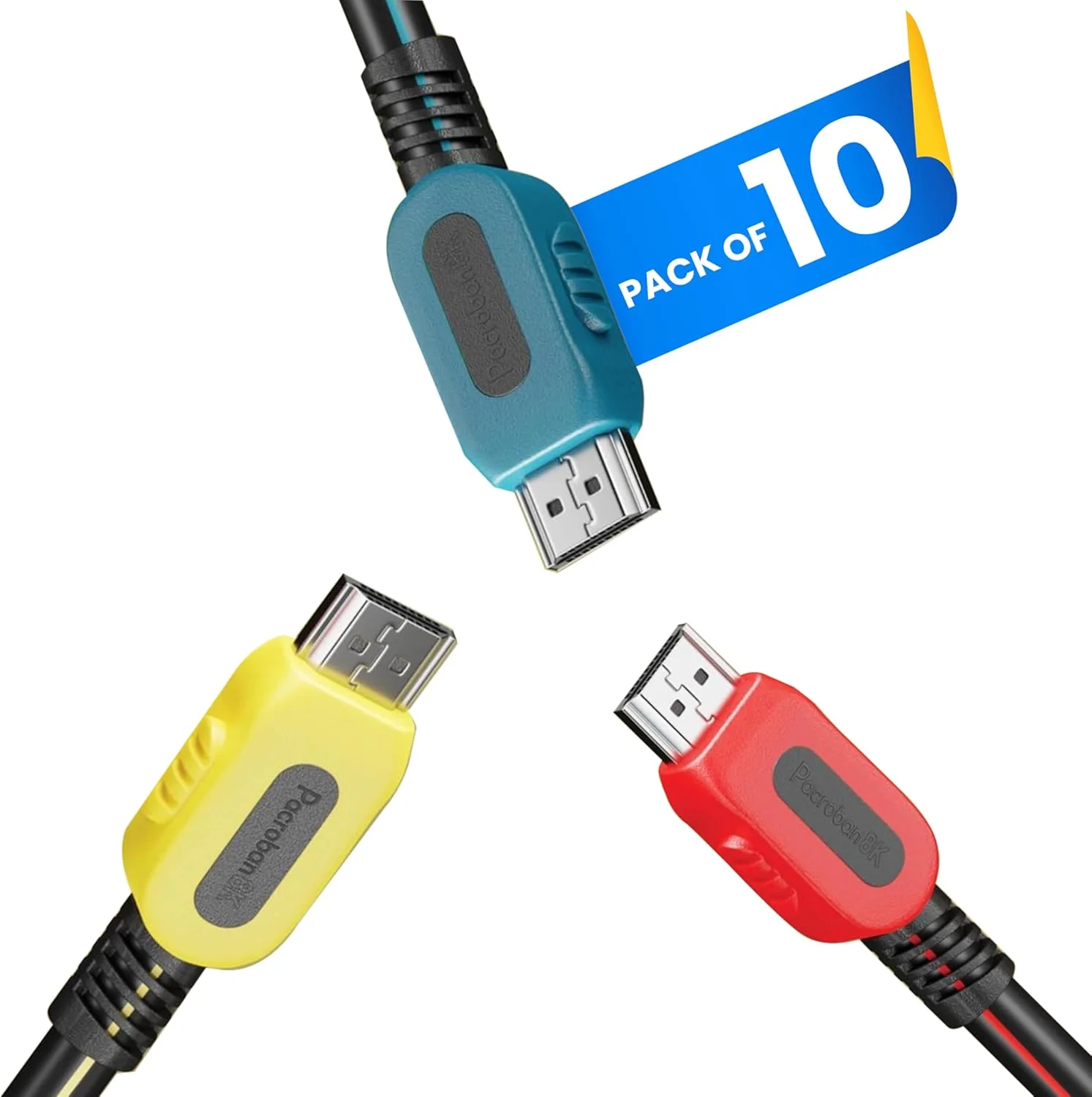 کابل HDMI پاکروبان 3 متری بسته 10 عددی، سرعت فوق العاده بالا 8K، eARC، 4K 120Hz، HDCP، مقاوم در برابر آتش CL3، برای مانیتور، کامپیوتر، لپ تاپ، پروژکتور، ساندبار، گیمینگ