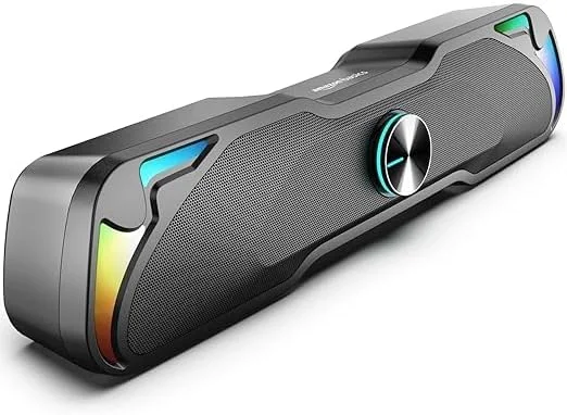 اسپیکر ساندبار چند رسانه ای 6 واتی پایه ای برای کامپیوتر با اتصال AUX، پشتیبانی از USB، کنترل صدا و نورهای RGB (AB- YM-135) - مشکی (بازسازی شده)