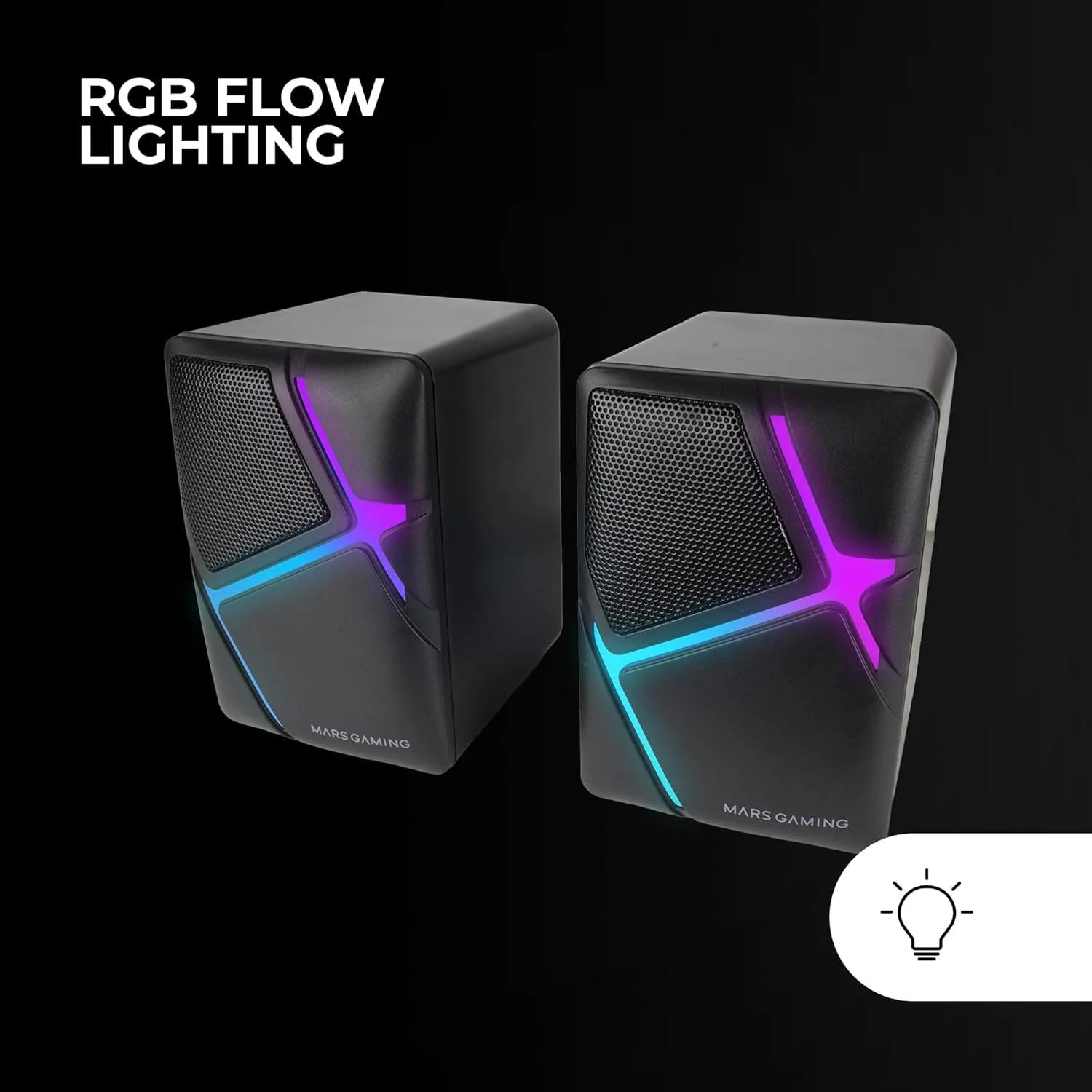 اسپیکر گیمینگ MARSGAMING Mars Gaming MS-H، RGB Flow، درایورهای معکوس و صدای فراگیر سه بعدی 10 واتی، اسپیکر جمع و جور با کنترل صدا، اتصال جک 3.5 میلی متری یونیورسال، مشکی