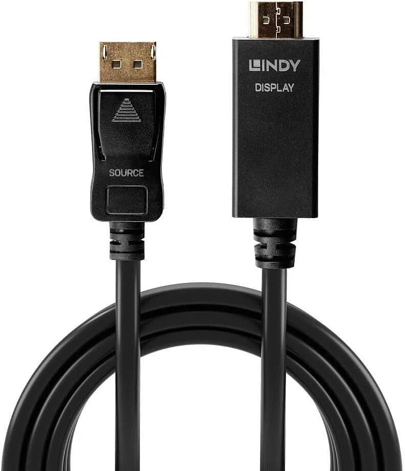 کابل DisplayPort به HDMI 1.4 لیندی 36921، 1 متر، Display Port 1.2 4K 4096x2160@30Hz 10.2G سازگار با تلویزیون، بازی، مانیتور، Xbox، PS4، PS5، Blu-Ray، ساندبار - مشکی