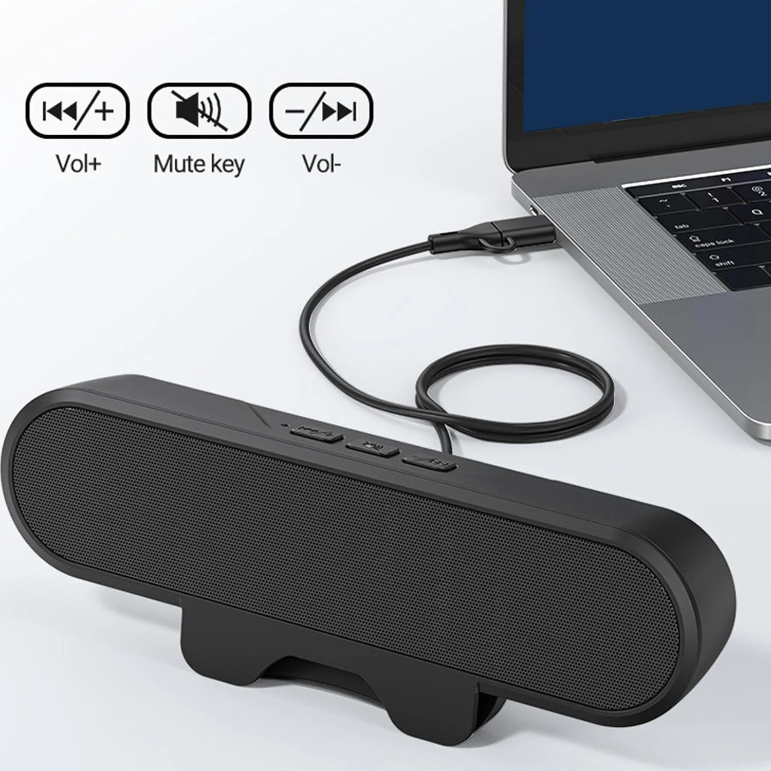 اسپیکر کامپیوتر Luqeeg، استریو HD مشکی با صدای بلند، کنترل صدا، اسپیکر سیمی USB برای کامپیوتر، ساندبار مانیتور برای اتصال آسان به نمایشگر رومیزی