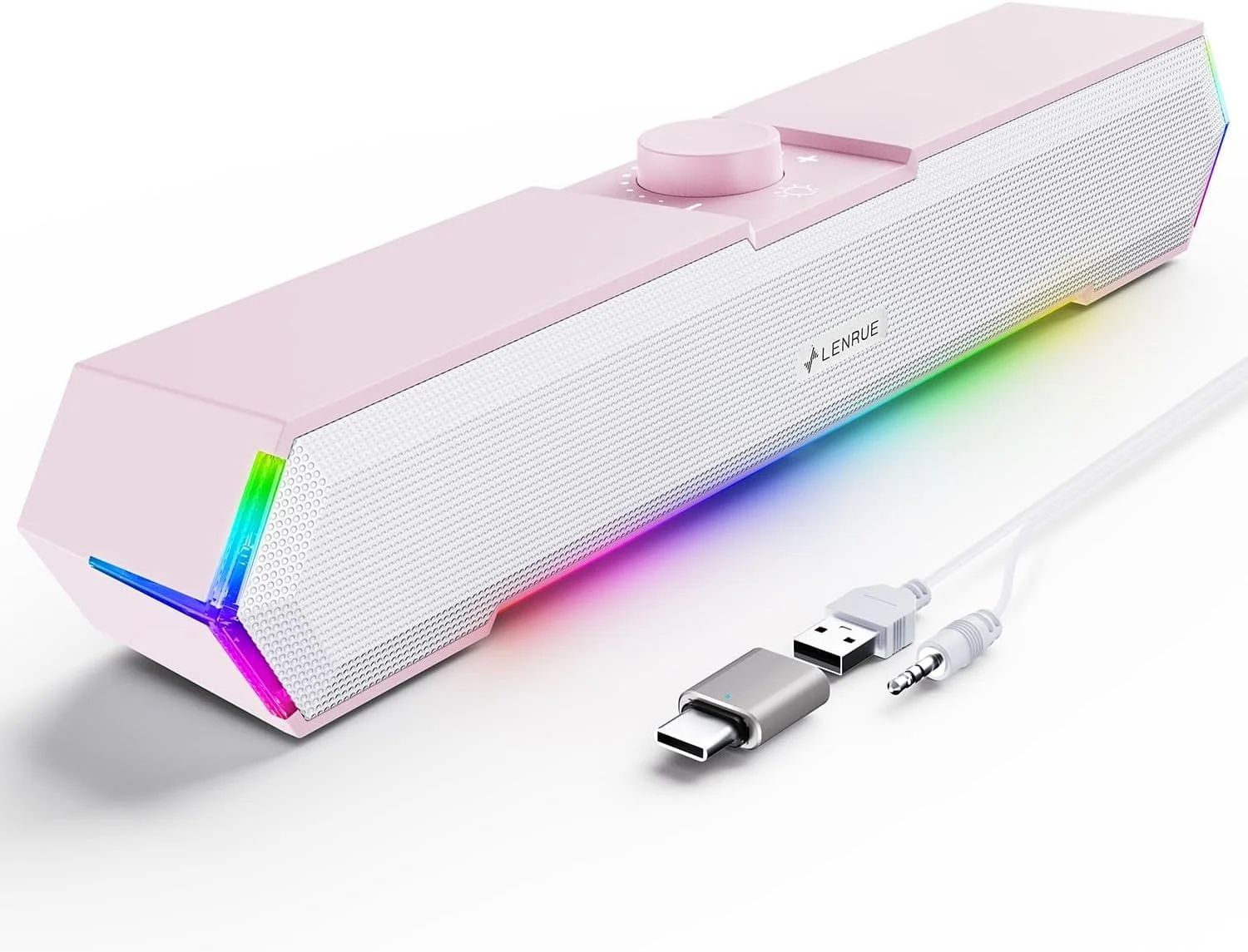 اسپیکر کامپیوتر LENRUE G11 برای کامپیوتر رومیزی، اسپیکرهای لمسی با صدای شفاف، تغذیه از طریق USB C/USB برای کامپیوتر رومیزی، لپ تاپ، مانیتور (صورتی)