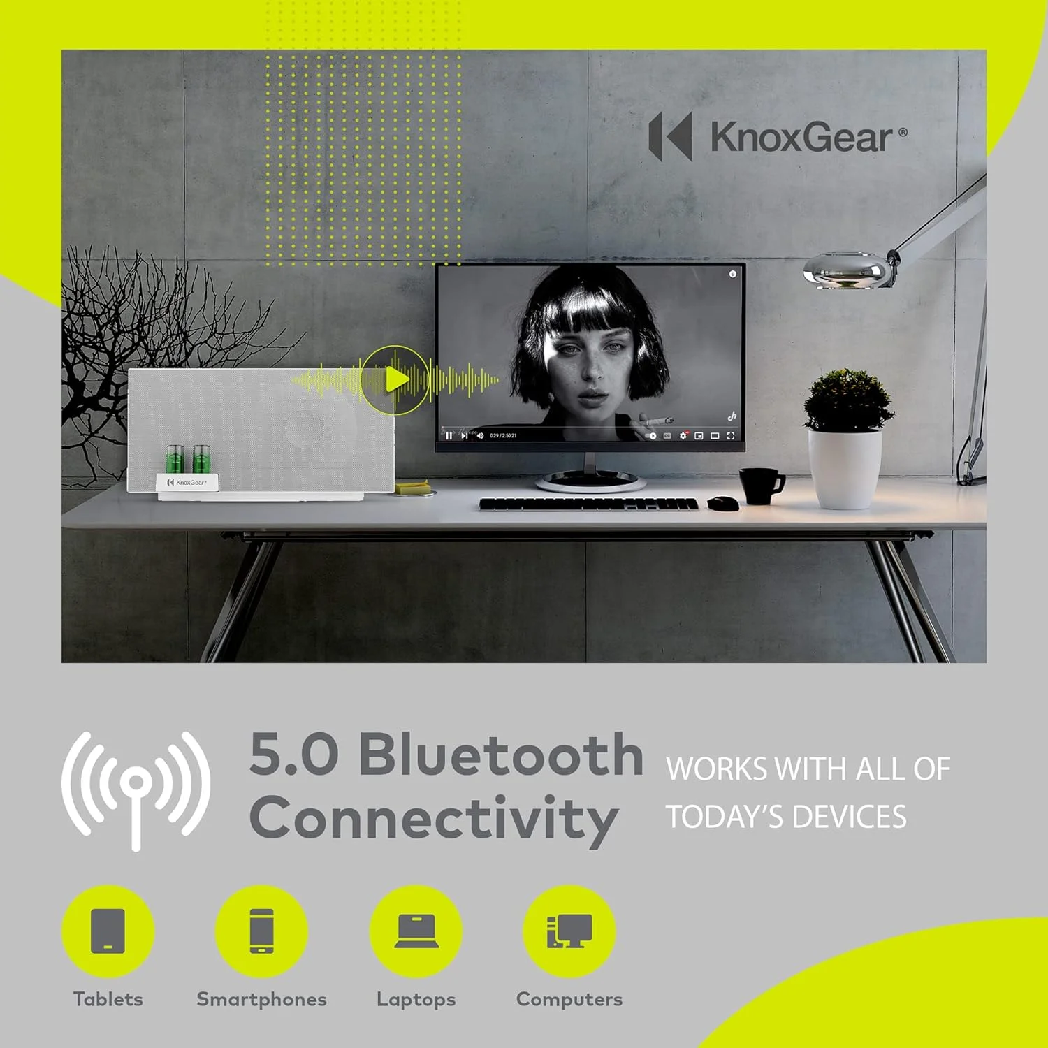 سیستم بلندگوی بلوتوثی لامپی Knox Gear 5.0 - بلندگوهای بی سیم هیبریدی بلوتوث و NFC - اتصال به USB، گرامافون، تلفن همراه، کامپیوتر، تبلت و دستگاه های تلفن همراه