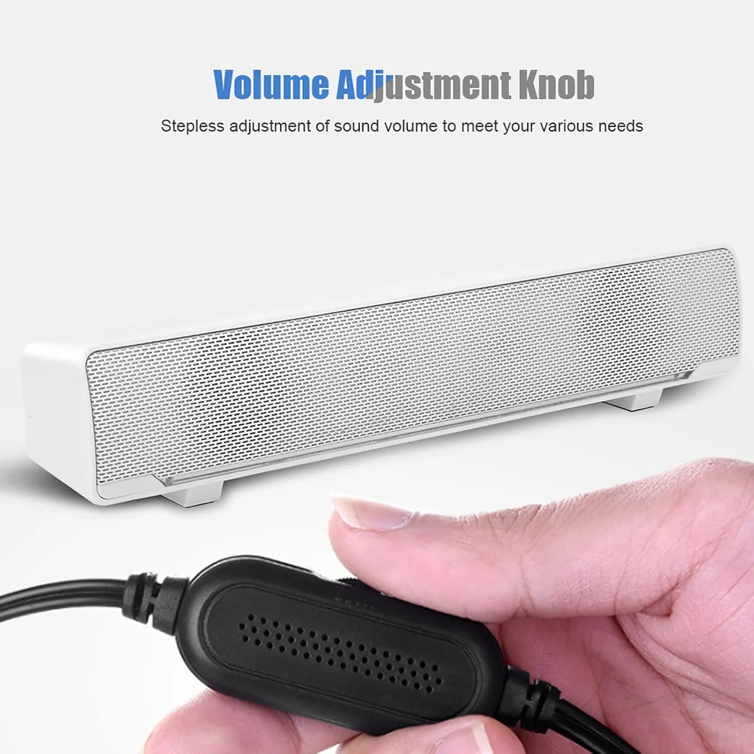 پخش کننده موسیقی استریو باس سیمی USB، جعبه صدای فراگیر با ورودی 3.5 میلی متری برای کامپیوتر، دسکتاپ، لپ تاپ، مانیتور (سفید)