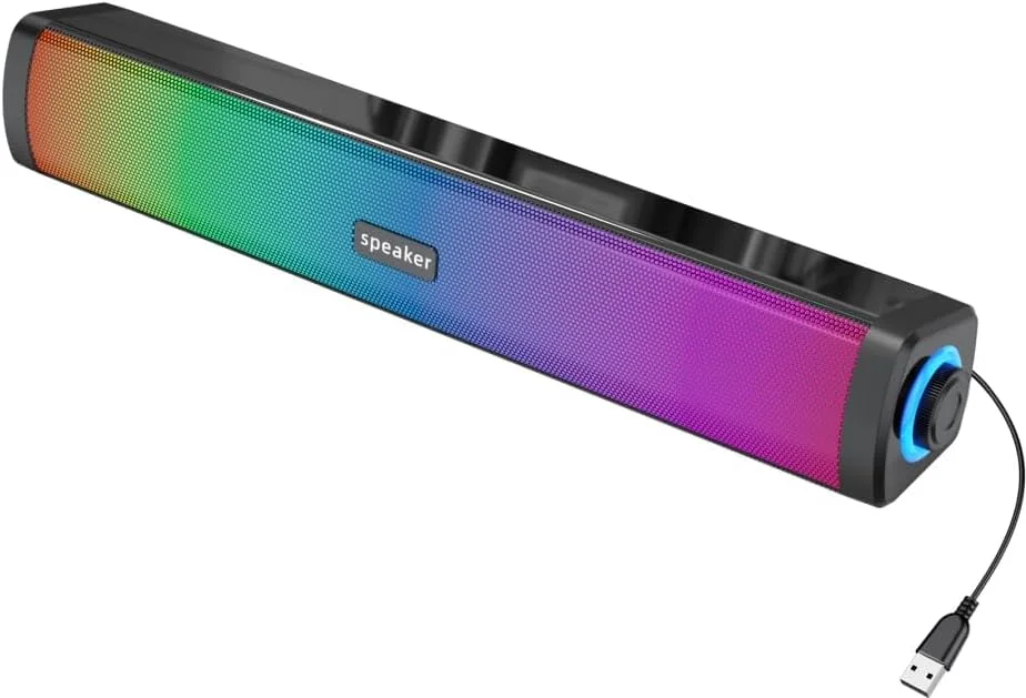 اسپیکرهای کامپیوتر با کنترل لمسی، اسپیکرهای بلوتوث برای کامپیوتر رومیزی با نورپردازی RGB رنگارنگ، اسپیکرهای گیمینگ با تغذیه USB با کابل Aux 3.5 میلی متری برای مانیتور لپ تاپ تبلت