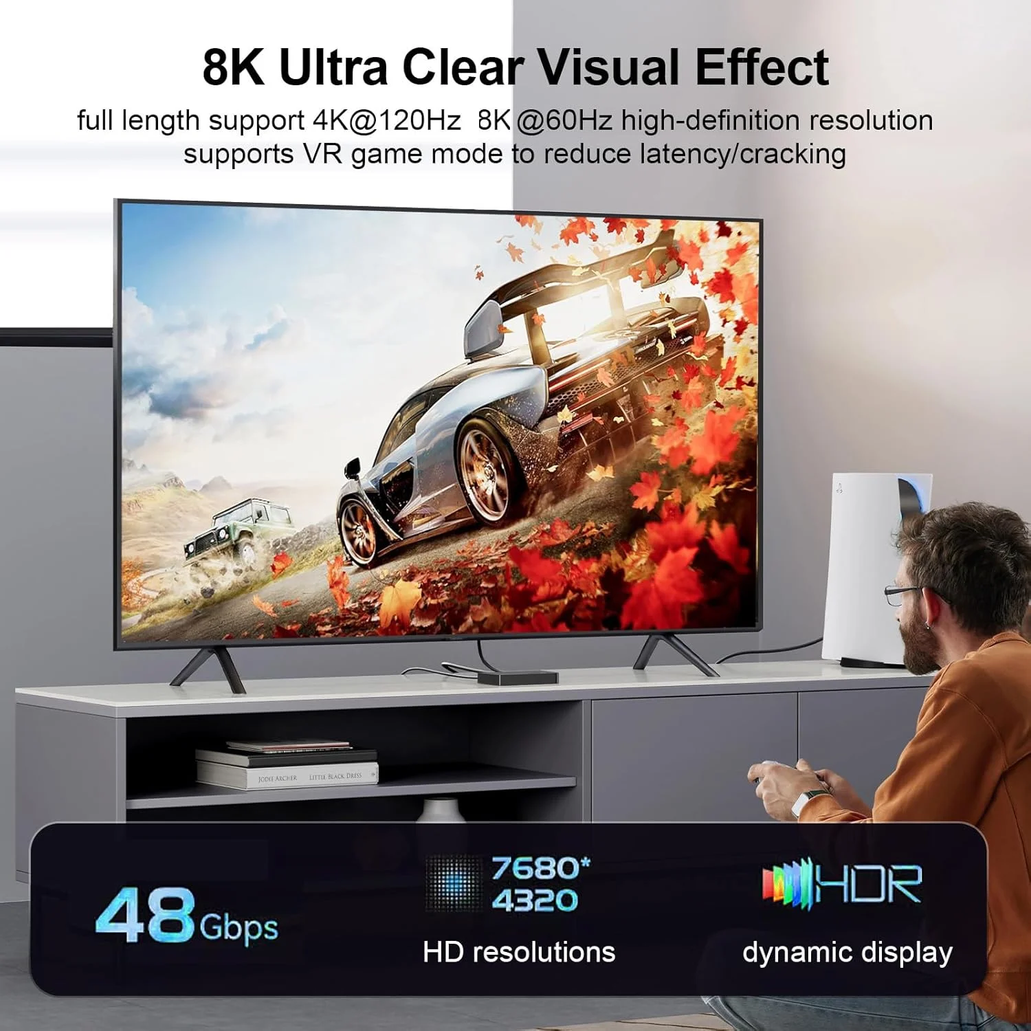 کابل فیبر نوری HDMI دی-تک 8K به طول 7.6 متر، کابل HDMI 8K@60Hz 4K@120Hz 2.1 با سرعت فوق العاده بالا 48Gbps، سازگار با Fire TV، ساندبار، PS5، PS4، Xbox، مانیتور 1440p 240Hz