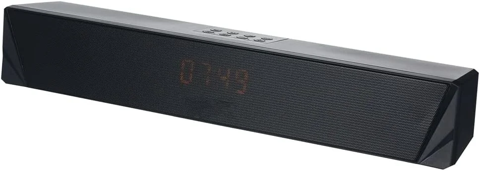 اسپیکر رومیزی 2x5W با بلوتوث 5.0، ساعت زنگ دار، نمایشگر زمان، پشتیبانی از AUX، کارت حافظه USB TF برای تلویزیون، لپ تاپ، کامپیوتر، تلفن هوشمند