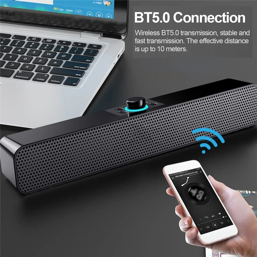 اسپیکر رومیزی 2X3W ساندبار با پشتیبانی از AUX، پخش کارت حافظه USB TF برای سینمای خانگی، تلویزیون، لپ تاپ