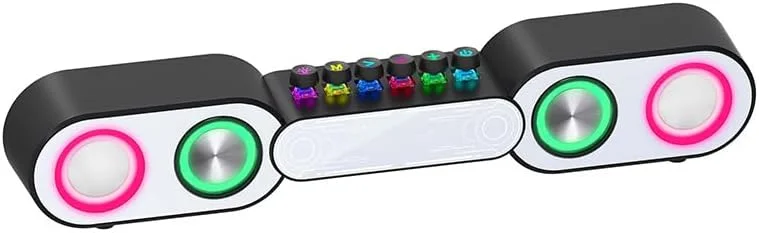 اسپیکرهای کامپیوتر گیمینگ، اسپیکرهای گیمینگ RGB پویا با ساب ووفر بلوتوث، برای لپ‌تاپ‌ها، مانیتورها، پروژکتورها، تلفن‌ها، کامپیوتر، پشتیبانی از کارت TF رادیو FM سفید