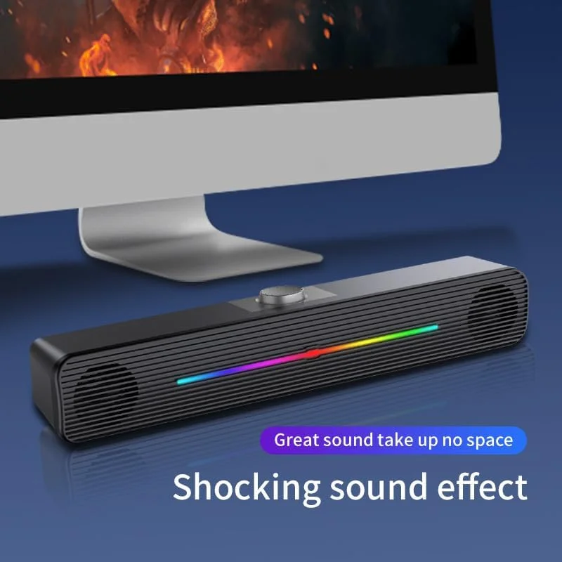 اسپیکرهای کامپیوتر، ساندبار رایانه شخصی با نورهای ال ای دی RGB رنگارنگ، اسپیکرهای استریو با تغذیه USB برای بازی لپ تاپ، دسکتاپ و مانیتور کامپیوتر، اتصال Aux 3.5 میلی متری، کنترل صدا