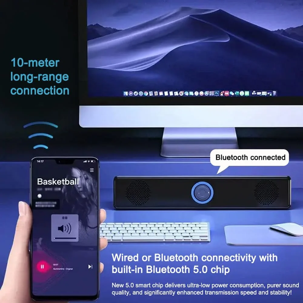 اسپیکر سیمی کامپیوتر، صدای استریو، ساندبار قابل حمل گیمینگ، مناسب برای کامپیوتر، تلفن همراه، رایانه شخصی، مشکی