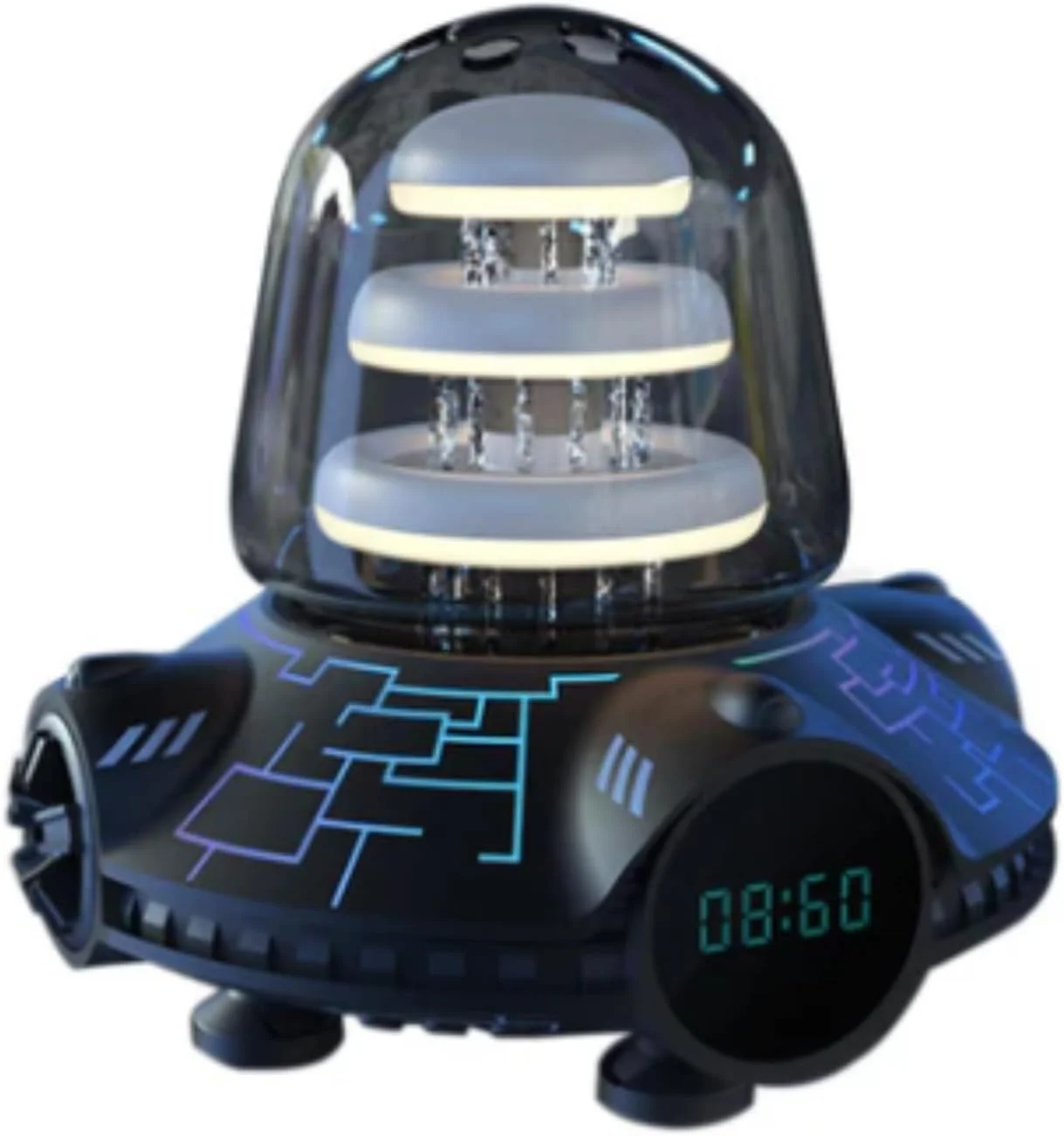 اسپیکر بلوتوث با نور RGB، جلوه آبشار، ساعت بی‌سیم و تصفیه کننده هوا به همراه کنترل از راه دور