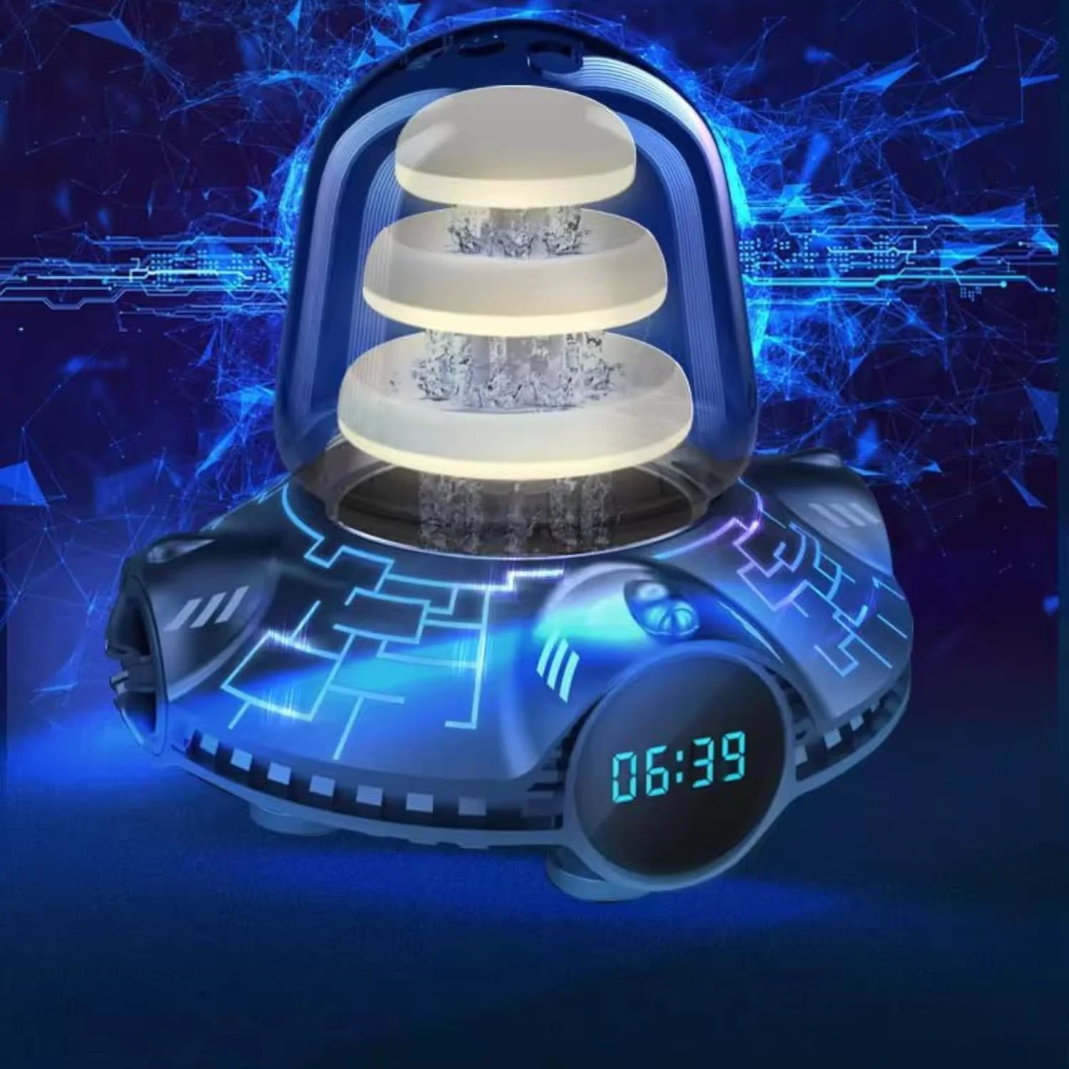 اسپیکر بلوتوث با نور RGB، جلوه آبشار، ساعت بی‌سیم و تصفیه کننده هوا به همراه کنترل از راه دور