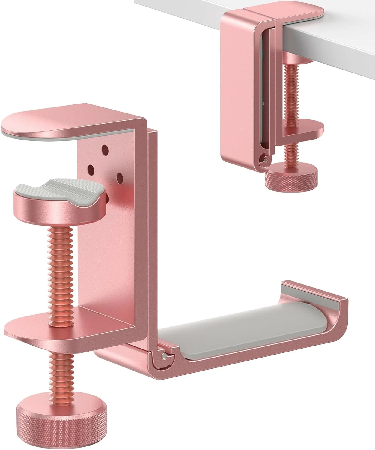 نگهدارنده آویز هدفون تاشو، پایه آلومینیومی صرفه جویی در فضا با تناسب جهانی برای لوازم جانبی رایانه شخصی گیمینگ، نصب قلاب گیره زیر میز، صورتی