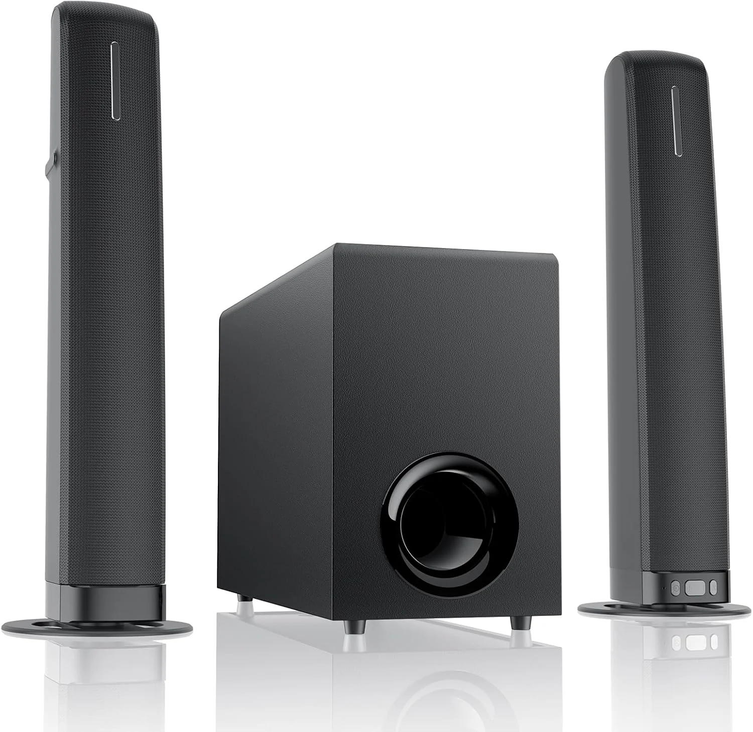 نوار صوتی با ساب ووفر، نوار صوتی 110 واتی برای تلویزیون هوشمند با بیس عمیق قابل تنظیم و تقویت صدا و 3 حالت EQ، بلوتوث/ARC/Opt/AUX، نوار صوتی جداشدنی برای تلویزیون/رایانه شخصی/بازی/پروژکتور