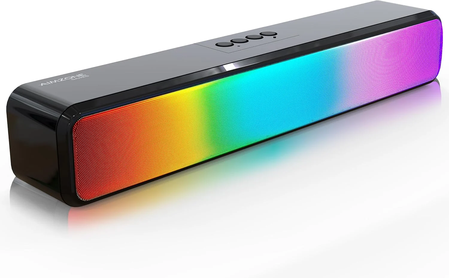 ایم‌زون ساندبار دسکتاپ گیمینگ RGB Pro، اسپیکر کامپیوتر با نورپردازی پویا، همگام‌سازی صدا و نور، باطری و تغذیه USB، اتصال BT و جک 3.5 میلی‌متری AUX (مشکی)