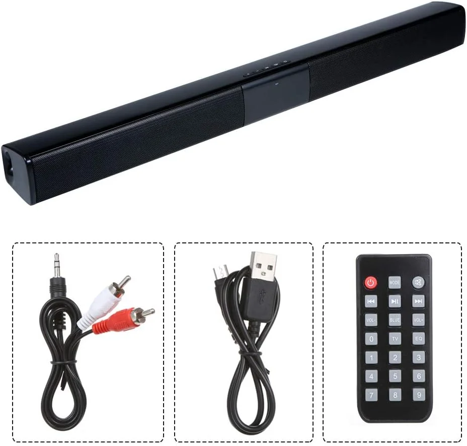 اسپیکر ساندبار بلوتوثی بی‌سیم لوکس 4.0 مناسب تلویزیون و سینمای خانگی، ساندبارهای سه بعدی، ساب ووفر تلویزیون با خط RCA و کنترل از راه دور (بسته بندی کیسه ستونی هوا)