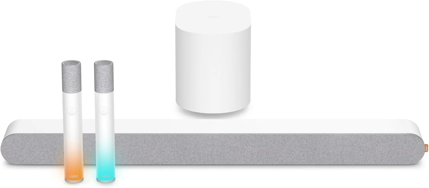 ویزیو MicMe 2.1 ساندبار کارائوکه، 2 میکروفون بی سیم، ساب ووفر بی سیم با Dolby Atmos، DTS:X، بلندگوی بلوتوث، سازگار با QuickFit™ — SK210X-0805 (نو)